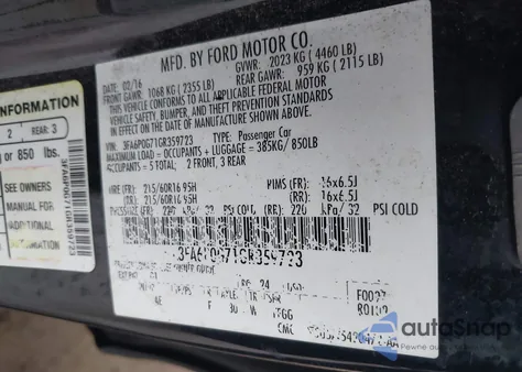 2016 Ford Fusion S from USA, damaged, VIN 3FA6P0G71GR359723